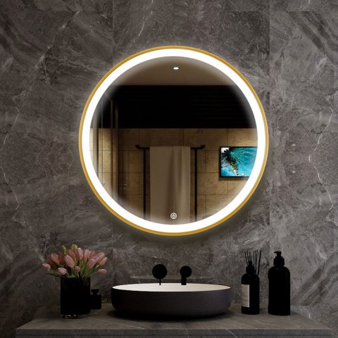 Round smart mirror with defogging function and LED light