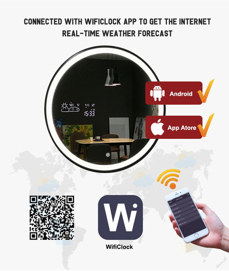 Round smart mirror with defogging function and LED light - Image 2